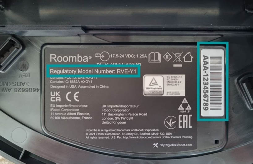 kiểm tra số serial của Roomba